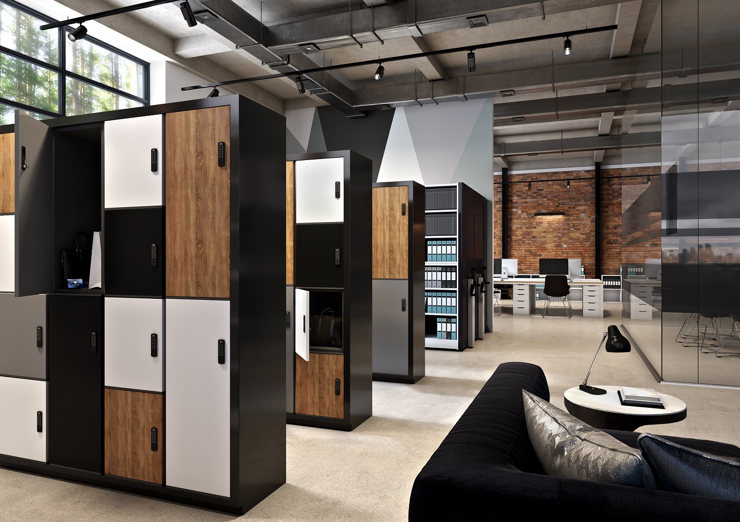 Smart lockers installed in an office
